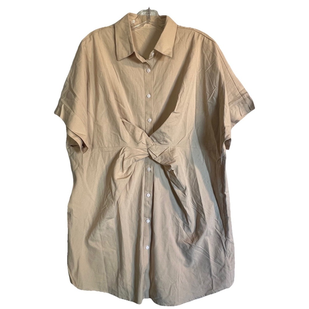 CUPSHE‎ LIVE LIFE ON THE BEACH WOMENS TOP SIZE L COTTON BLEND TAN BUTTON UP